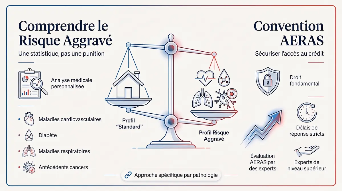 Schéma explicatif du risque aggravé de santé et de la convention AERAS pour l'assurance emprunteur