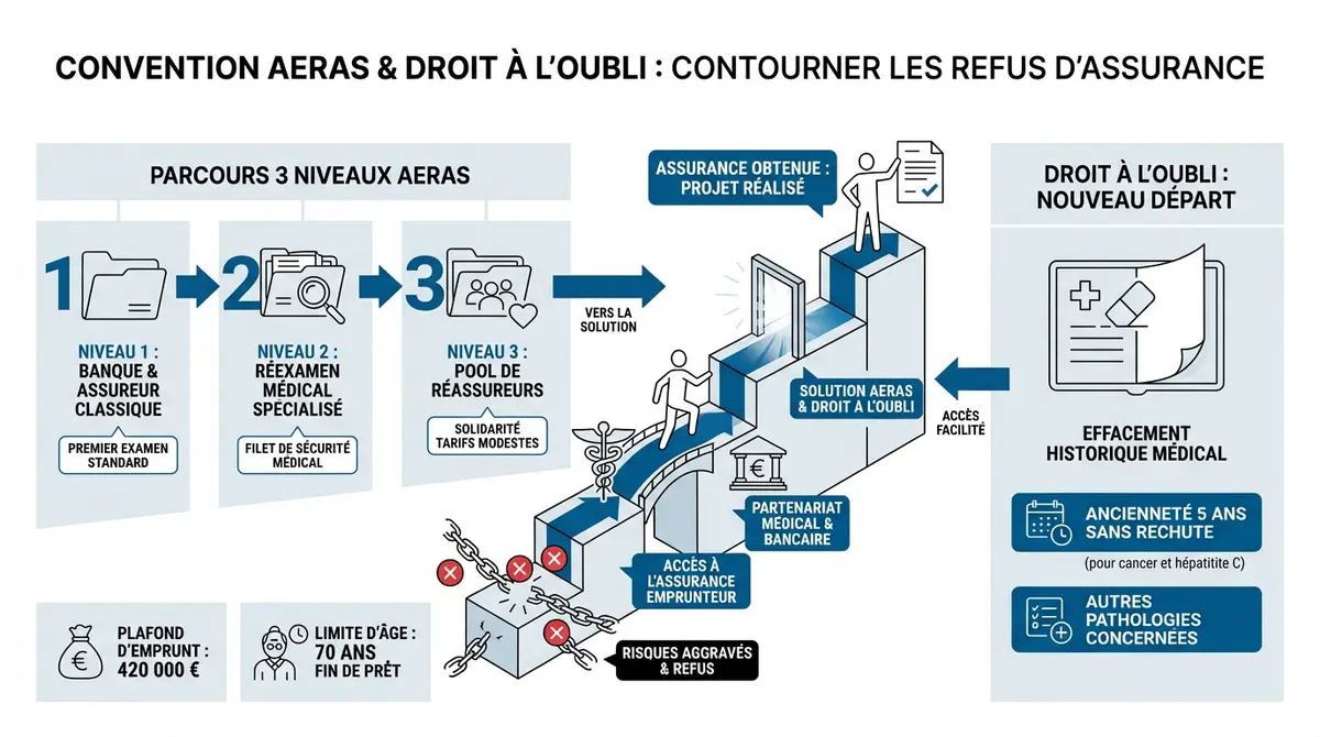 Schéma explicatif de la convention AERAS et du droit à l'oubli pour l'assurance emprunteur