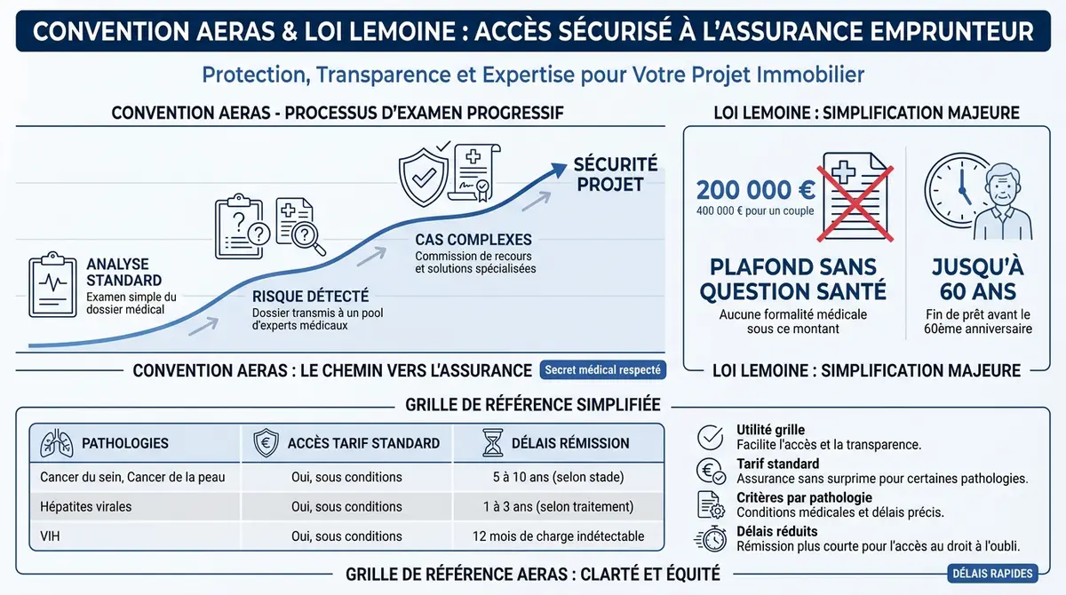 Schéma explicatif de la convention AERAS et de la loi Lemoine pour l'assurance emprunteur